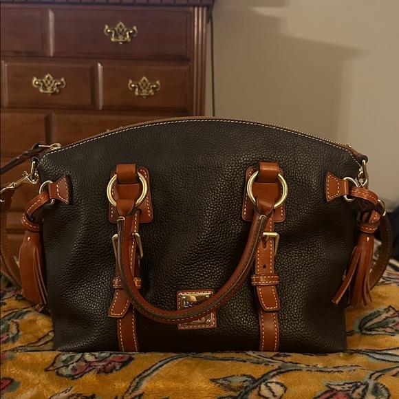 Dooney & Bourke Handbags - Dooney & Bourke Black and Tan Leather Satchel